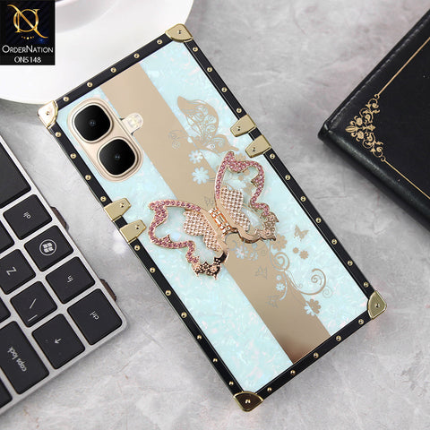 Infinix Smart 10 Cover - Aqua - Luxury Shiny Rhinestone Butterfly Electroplated Square Trunk Soft Case