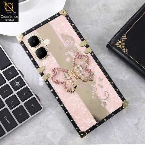 Infinix Smart 10 Cover - Rose Gold - Luxury Shiny Rhinestone Butterfly Electroplated Square Trunk Soft Case
