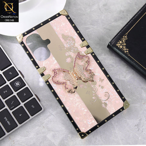 Infinix Smart 10 Cover - Pink - Luxury Shiny Rhinestone Butterfly Electroplated Square Trunk Soft Case