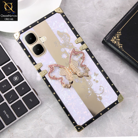 Infinix Smart 10 Cover - Purple - Luxury Shiny Rhinestone Butterfly Electroplated Square Trunk Soft Case