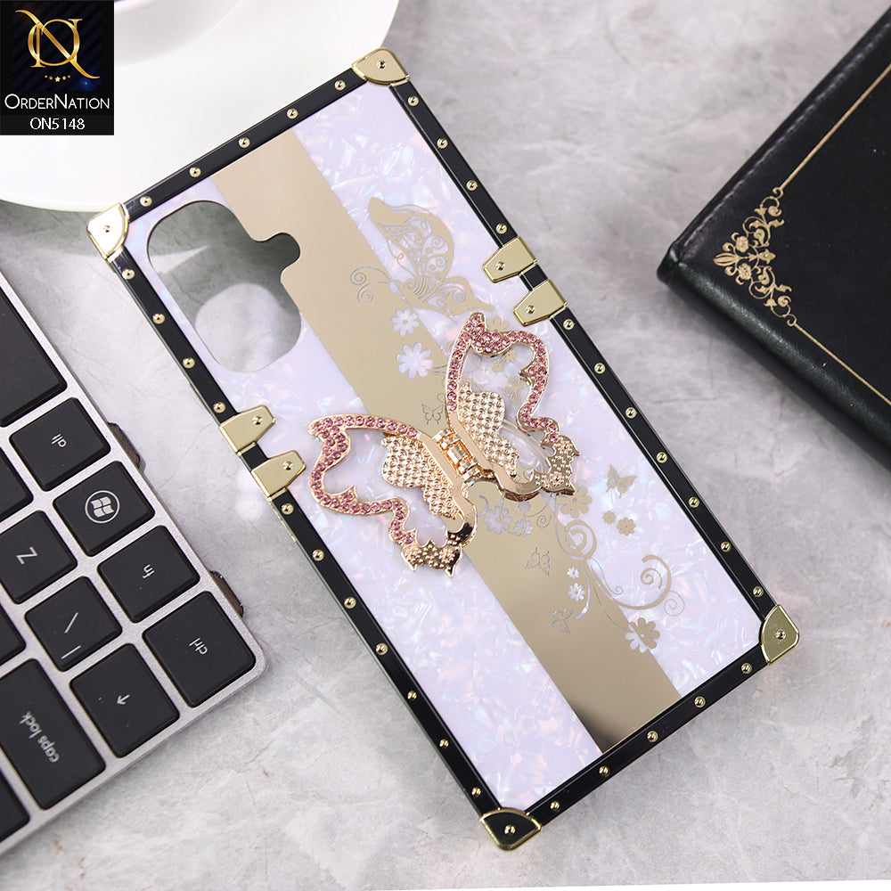 Infinix Smart 10 Cover - Purple - Luxury Shiny Rhinestone Butterfly Electroplated Square Trunk Soft Case