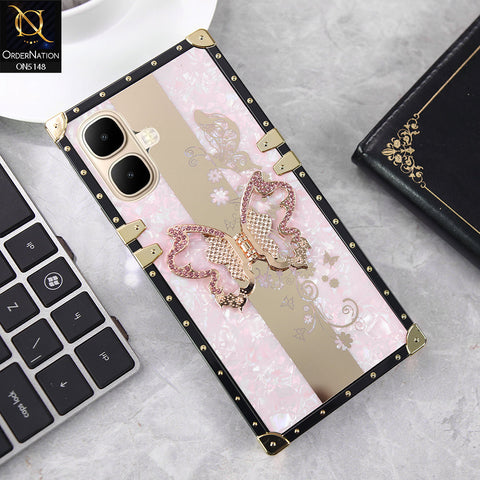 Infinix Smart 10 Cover - Pink - Luxury Shiny Rhinestone Butterfly Electroplated Square Trunk Soft Case