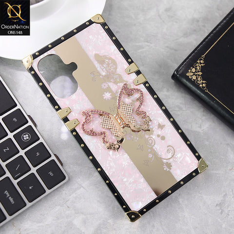Infinix Smart 10 Cover - Pink - Luxury Shiny Rhinestone Butterfly Electroplated Square Trunk Soft Case