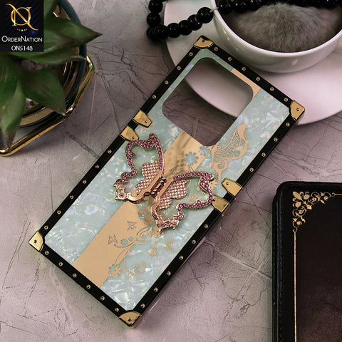 Infinix Hot 40i Cover - Aqua -  Luxury Shiny Rhinestone Butterfly Electroplated Square Trunk Soft Case