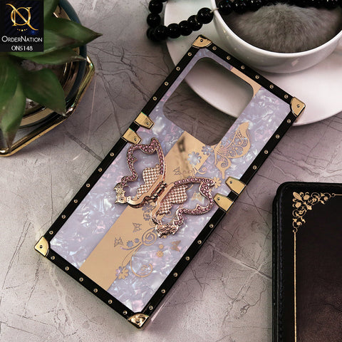 Infinix Hot 40i Cover - Lilac -  Luxury Shiny Rhinestone Butterfly Electroplated Square Trunk Soft Case