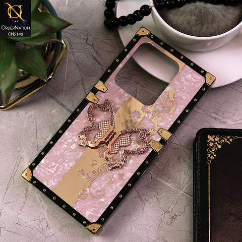 Tecno Spark 20C Cover - Pink -  Luxury Shiny Rhinestone Butterfly Electroplated Square Trunk Soft Case