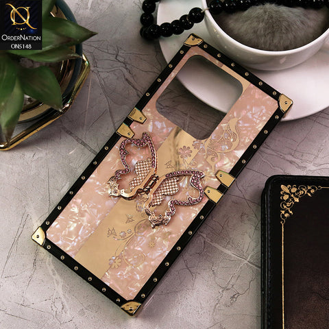 Infinix Hot 40i Cover - Rose Gold -  Luxury Shiny Rhinestone Butterfly Electroplated Square Trunk Soft Case