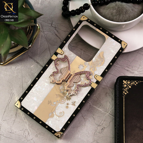 Tecno Spark 20C Cover - White -  Luxury Shiny Rhinestone Butterfly Electroplated Square Trunk Soft Case