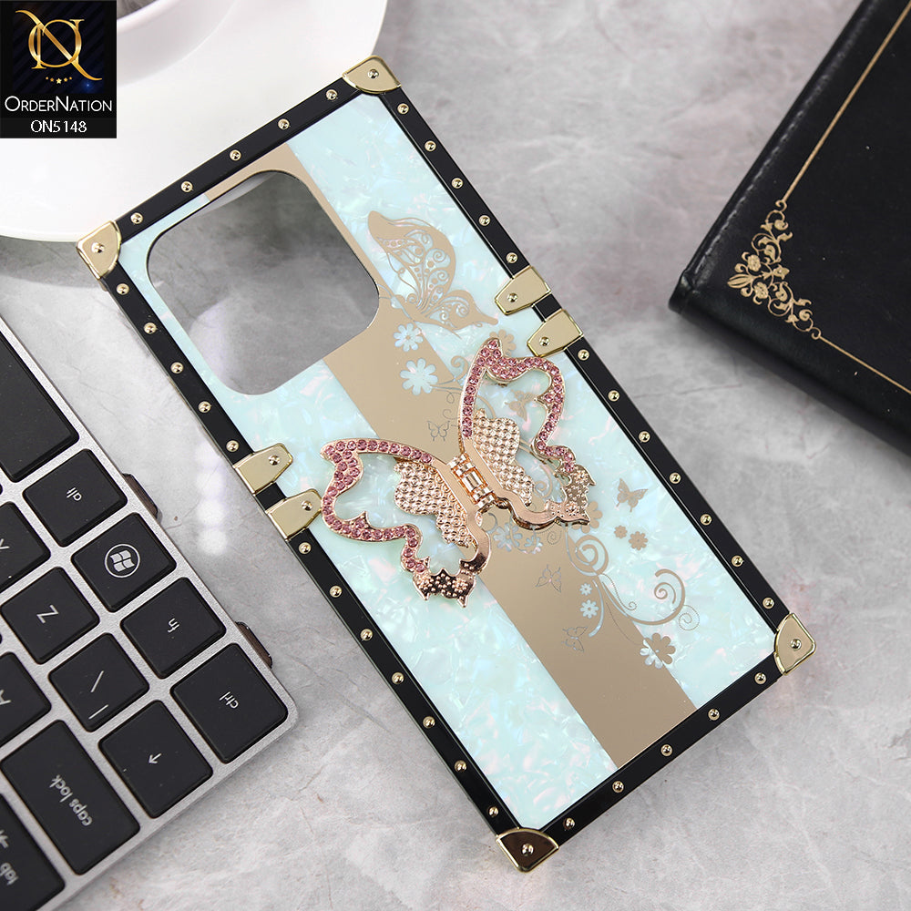 Infinix Smart 9 Cover - Aqua - Luxury Shiny Rhinestone Butterfly Electroplated Square Trunk Soft Case
