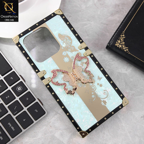 Infinix Smart 9 Cover - Aqua - Luxury Shiny Rhinestone Butterfly Electroplated Square Trunk Soft Case