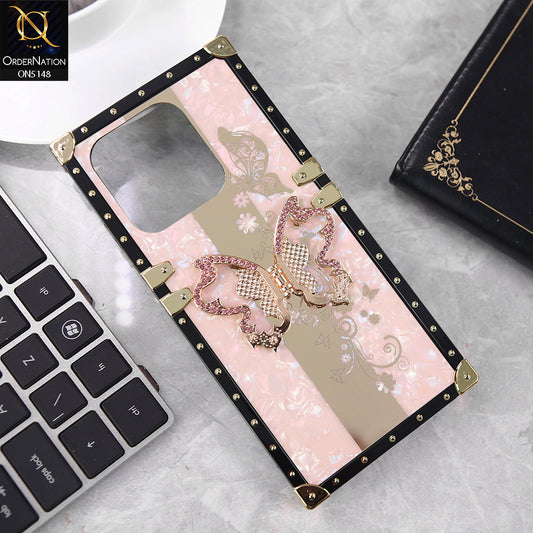 Infinix Smart 9 Cover - Pink - Luxury Shiny Rhinestone Butterfly Electroplated Square Trunk Soft Case