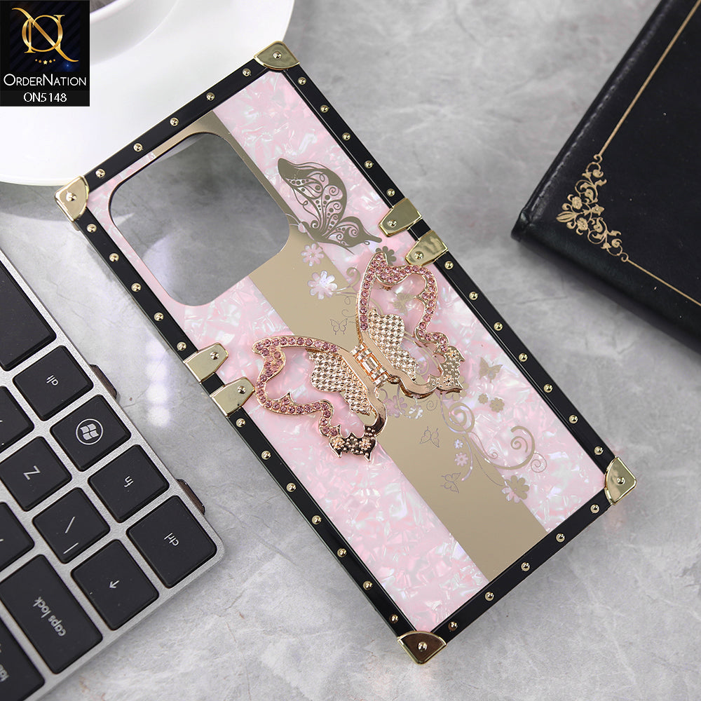 Infinix Smart 9 Cover - Rose Gold - Luxury Shiny Rhinestone Butterfly Electroplated Square Trunk Soft Case