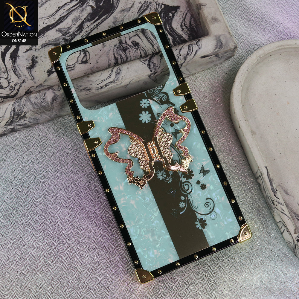 Tecno Spark 40 - Aqua - Luxury Shiny Rhinestone Butterfly Electroplated Square Trunk Soft Case