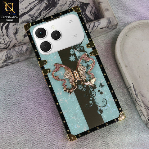 Tecno Spark 40 - Aqua - Luxury Shiny Rhinestone Butterfly Electroplated Square Trunk Soft Case