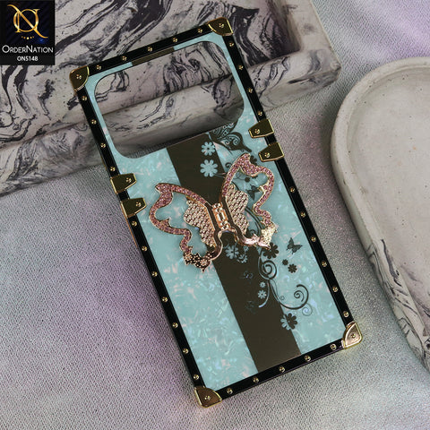 Tecno Spark 40 - Aqua - Luxury Shiny Rhinestone Butterfly Electroplated Square Trunk Soft Case