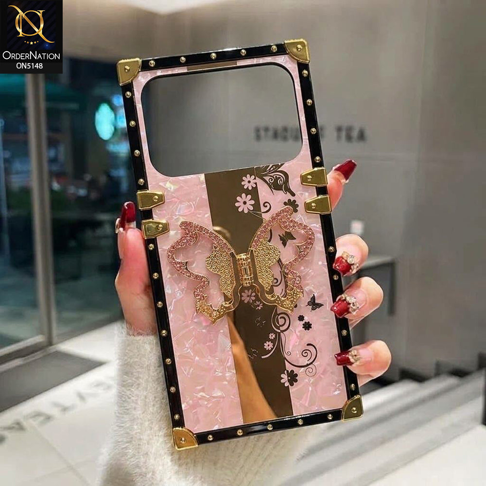 Tecno Spark 40 - Pink - Luxury Shiny Rhinestone Butterfly Electroplated Square Trunk Soft Case