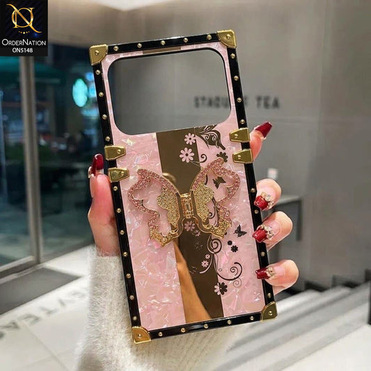 Tecno Spark 40 - Pink - Luxury Shiny Rhinestone Butterfly Electroplated Square Trunk Soft Case