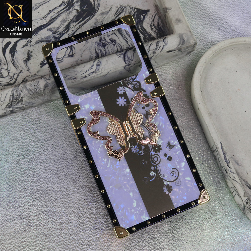 Tecno Spark 40 - Purple - Luxury Shiny Rhinestone Butterfly Electroplated Square Trunk Soft Case