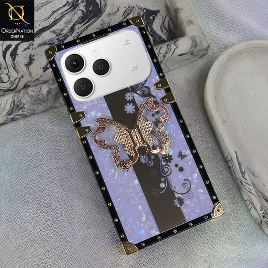 Tecno Spark 40 - Purple - Luxury Shiny Rhinestone Butterfly Electroplated Square Trunk Soft Case