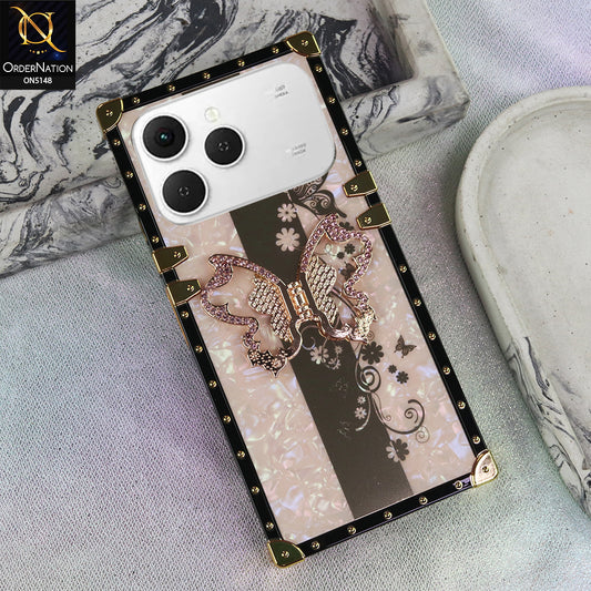 Tecno Spark 40 - Rose Gold - Luxury Shiny Rhinestone Butterfly Electroplated Square Trunk Soft Case