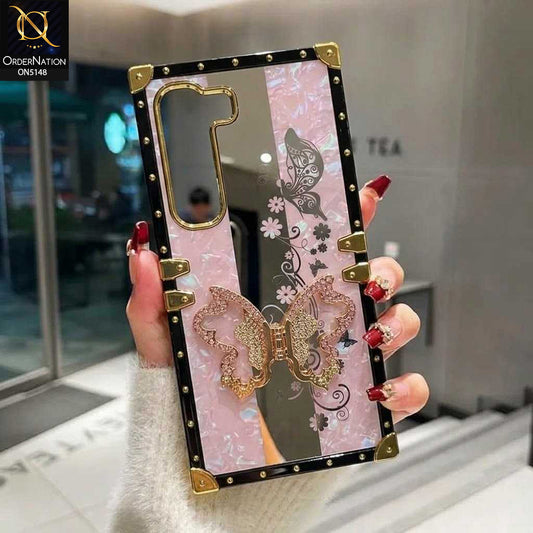 Tecno Spark 40 Pro - Pink - Luxury Shiny Rhinestone Butterfly Electroplated Square Trunk Soft Case