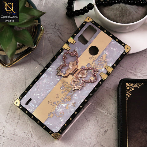 Tecno Spark 6 Go Cover - Lilac -  Luxury Shiny Rhinestone Butterfly Electroplated Square Trunk Soft Case