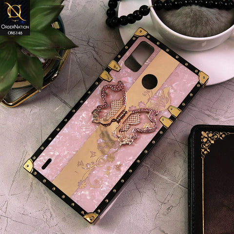 Tecno Spark Go 2020 Cover - Pink -  Luxury Shiny Rhinestone Butterfly Electroplated Square Trunk Soft Case