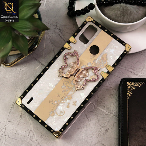 Tecno Spark 6 Go Cover - White -  Luxury Shiny Rhinestone Butterfly Electroplated Square Trunk Soft Case