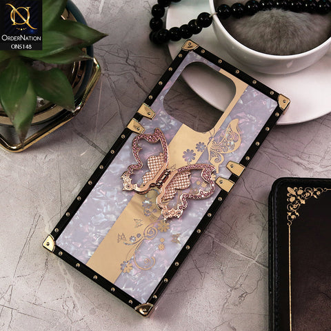 Tecno Pop 7 Pro Cover - Lilac -  Luxury Shiny Rhinestone Butterfly Electroplated Square Trunk Soft Case