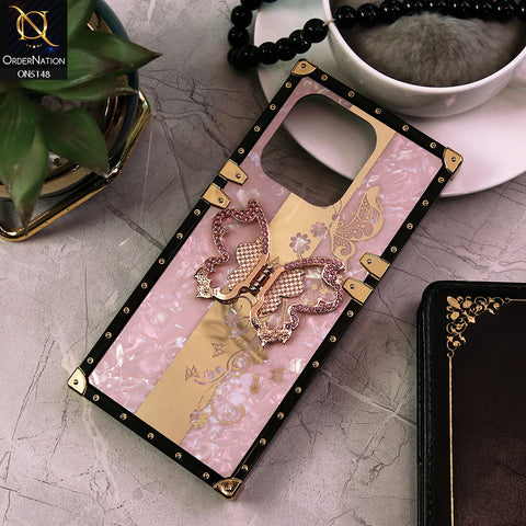 Tecno Pop 7 Pro Cover - Pink -  Luxury Shiny Rhinestone Butterfly Electroplated Square Trunk Soft Case