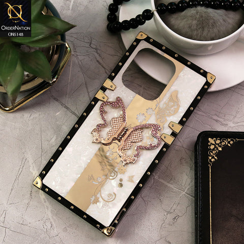 Tecno Pop 7 Cover - White -  Luxury Shiny Rhinestone Butterfly Electroplated Square Trunk Soft Case