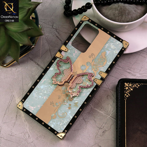 Vivo V21e Cover - Aqua -  Luxury Shiny Rhinestone Butterfly Electroplated Square Trunk Soft Case