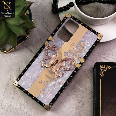 Vivo Y73 Cover - Lilac -  Luxury Shiny Rhinestone Butterfly Electroplated Square Trunk Soft Case