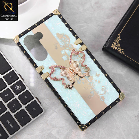 Vivo Y18 Cover - Aqua - Luxury Shiny Rhinestone Butterfly Electroplated Square Trunk Soft Case