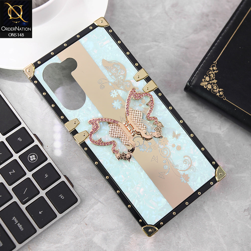 Vivo Y03t Cover - Aqua - Luxury Shiny Rhinestone Butterfly Electroplated Square Trunk Soft Case