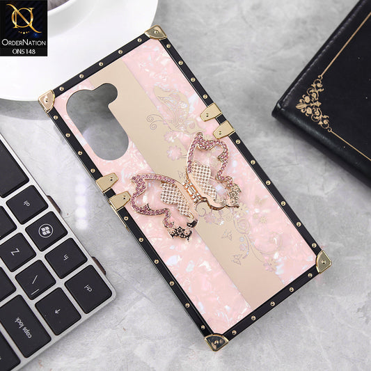 Vivo Y03t Cover - Pink - Luxury Shiny Rhinestone Butterfly Electroplated Square Trunk Soft Case