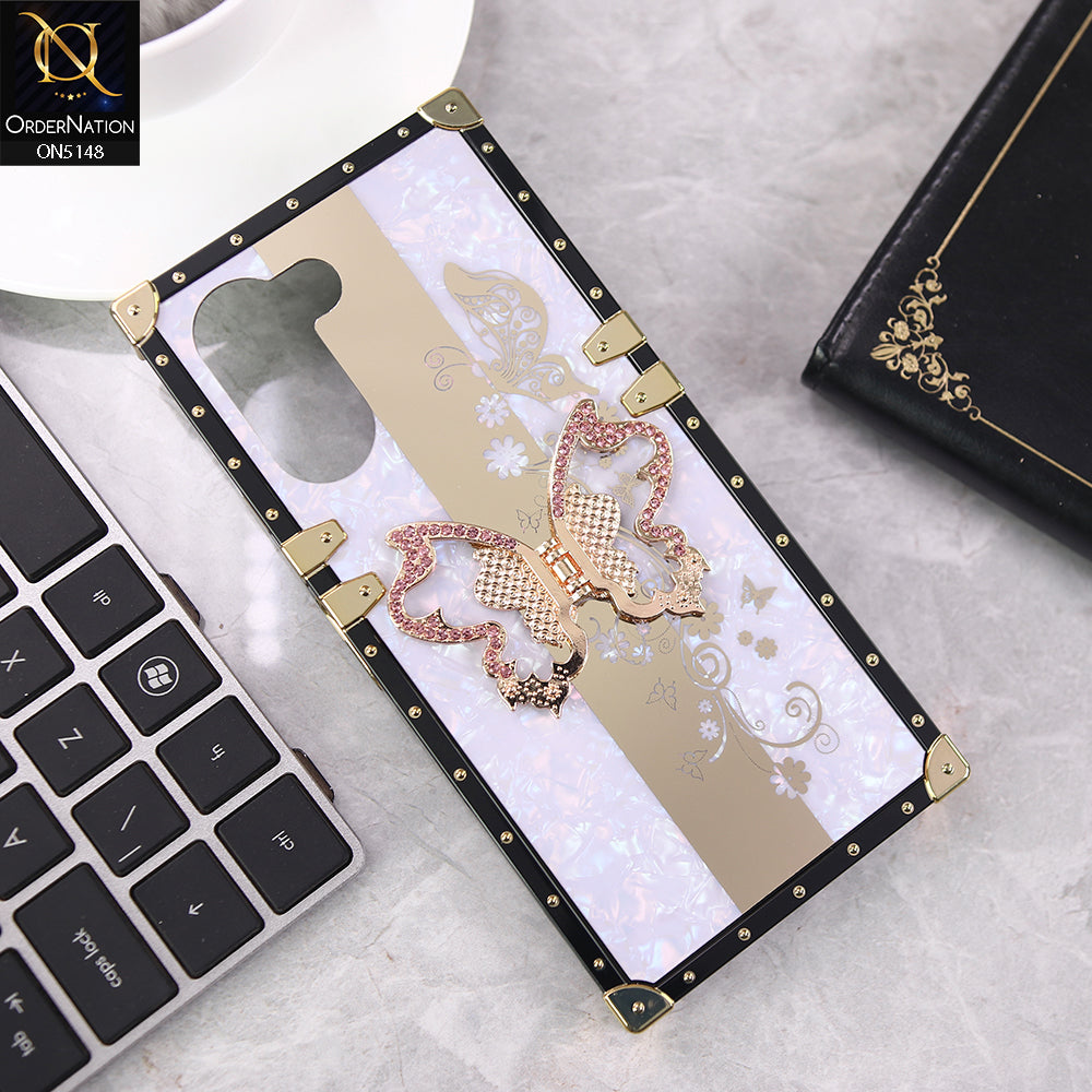 Vivo Y18 Cover - Purple - Luxury Shiny Rhinestone Butterfly Electroplated Square Trunk Soft Case