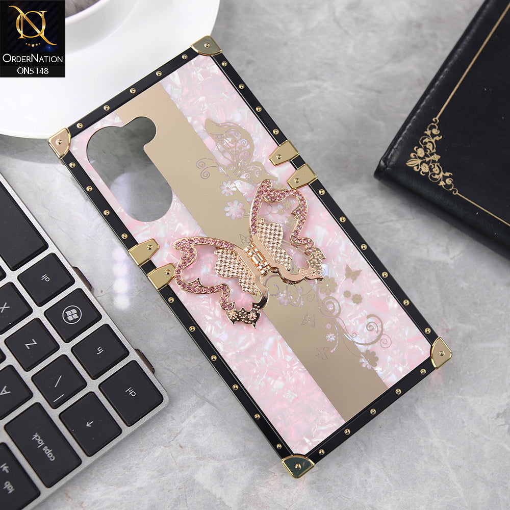 Vivo Y18 Cover - Rose Gold - Luxury Shiny Rhinestone Butterfly Electroplated Square Trunk Soft Case