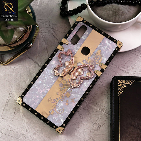 Vivo Y15 Cover - Lilac -  Luxury Shiny Rhinestone Butterfly Electroplated Square Trunk Soft Case