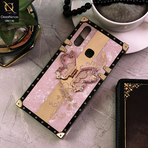 Vivo Y15 Cover - Pink -  Luxury Shiny Rhinestone Butterfly Electroplated Square Trunk Soft Case