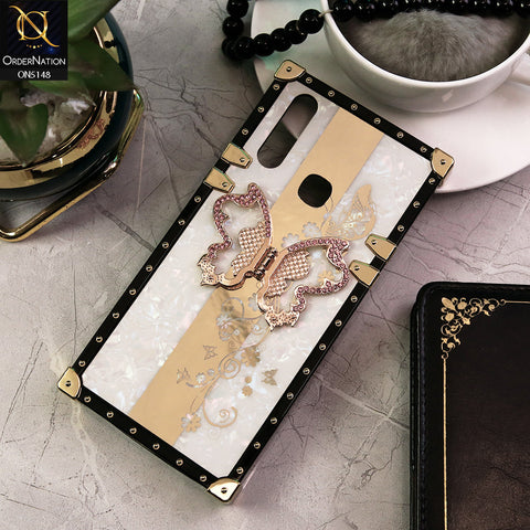 Vivo Y11 (2019) Cover - White -  Luxury Shiny Rhinestone Butterfly Electroplated Square Trunk Soft Case