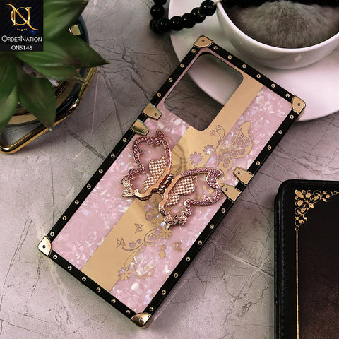 Vivo Y35 5G Cover - Pink -  Luxury Shiny Rhinestone Butterfly Electroplated Square Trunk Soft Case