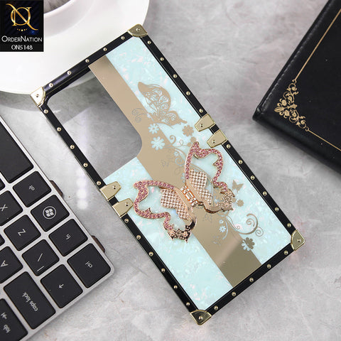 Vivo Y19s Cover - Aqua - Luxury Shiny Rhinestone Butterfly Electroplated Square Trunk Soft Case
