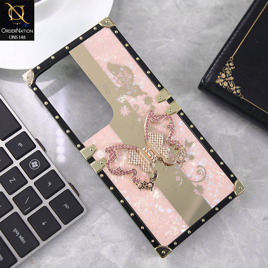Vivo Y19s Pro Cover - Pink - Luxury Shiny Rhinestone Butterfly Electroplated Square Trunk Soft Case
