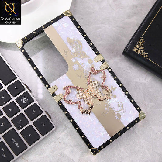 Vivo Y29 5G Cover - Purple - Luxury Shiny Rhinestone Butterfly Electroplated Square Trunk Soft Case