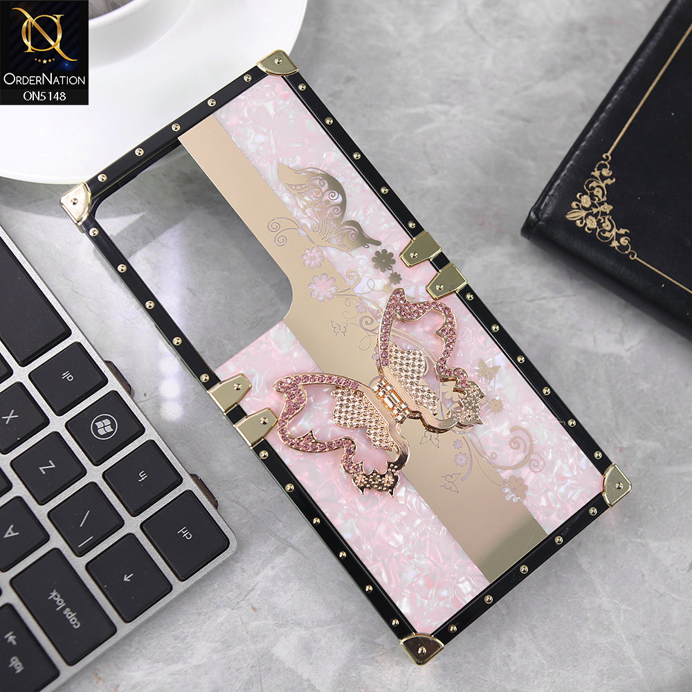 Vivo Y19s Cover - Rose Gold - Luxury Shiny Rhinestone Butterfly Electroplated Square Trunk Soft Case