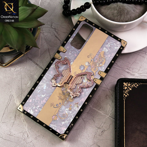 Vivo Y20 Cover - Lilac -  Luxury Shiny Rhinestone Butterfly Electroplated Square Trunk Soft Case