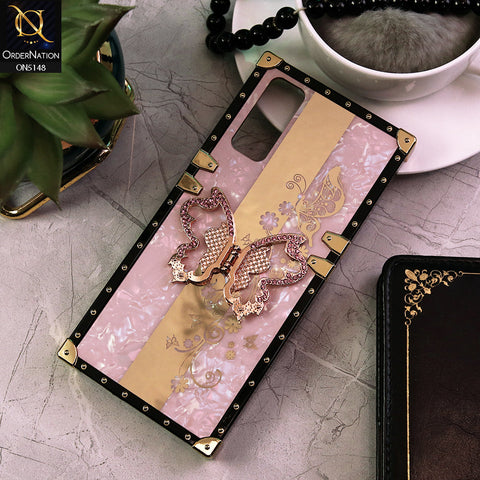 Vivo Y12s Cover - Pink -  Luxury Shiny Rhinestone Butterfly Electroplated Square Trunk Soft Case
