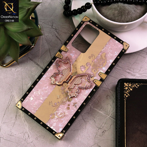 Vivo Y21e Cover - Pink -  Luxury Shiny Rhinestone Butterfly Electroplated Square Trunk Soft Case