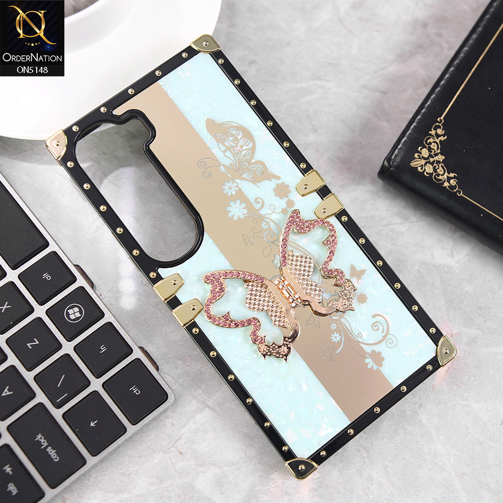 Vivo V40 Lite (IDN) Cover - Aqua - Luxury Shiny Rhinestone Butterfly Electroplated Square Trunk Soft Case